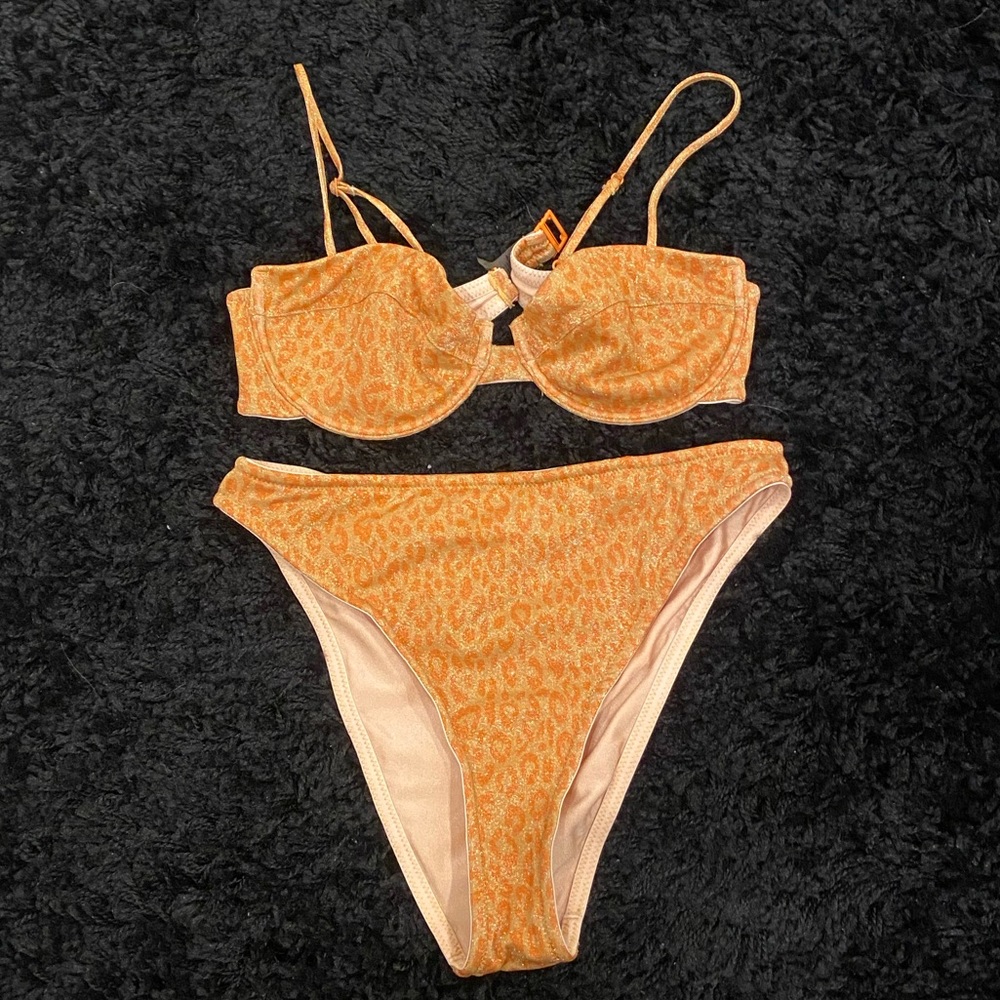 Gold and orange triangl high waisted bikini